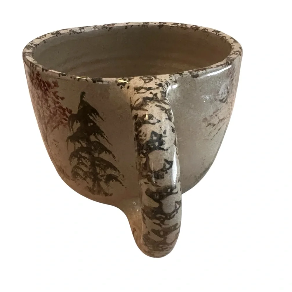 2001 Pigeon Switch Pottery Bowl with Handle Large Mug Trees Nature Hand Painted